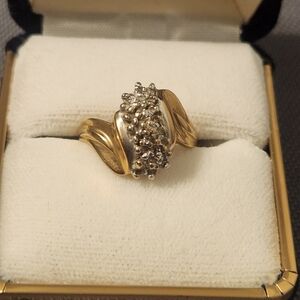 Vintage 10K Gold Diamond Cluster Ring – Two Tone Yellow & White Gold